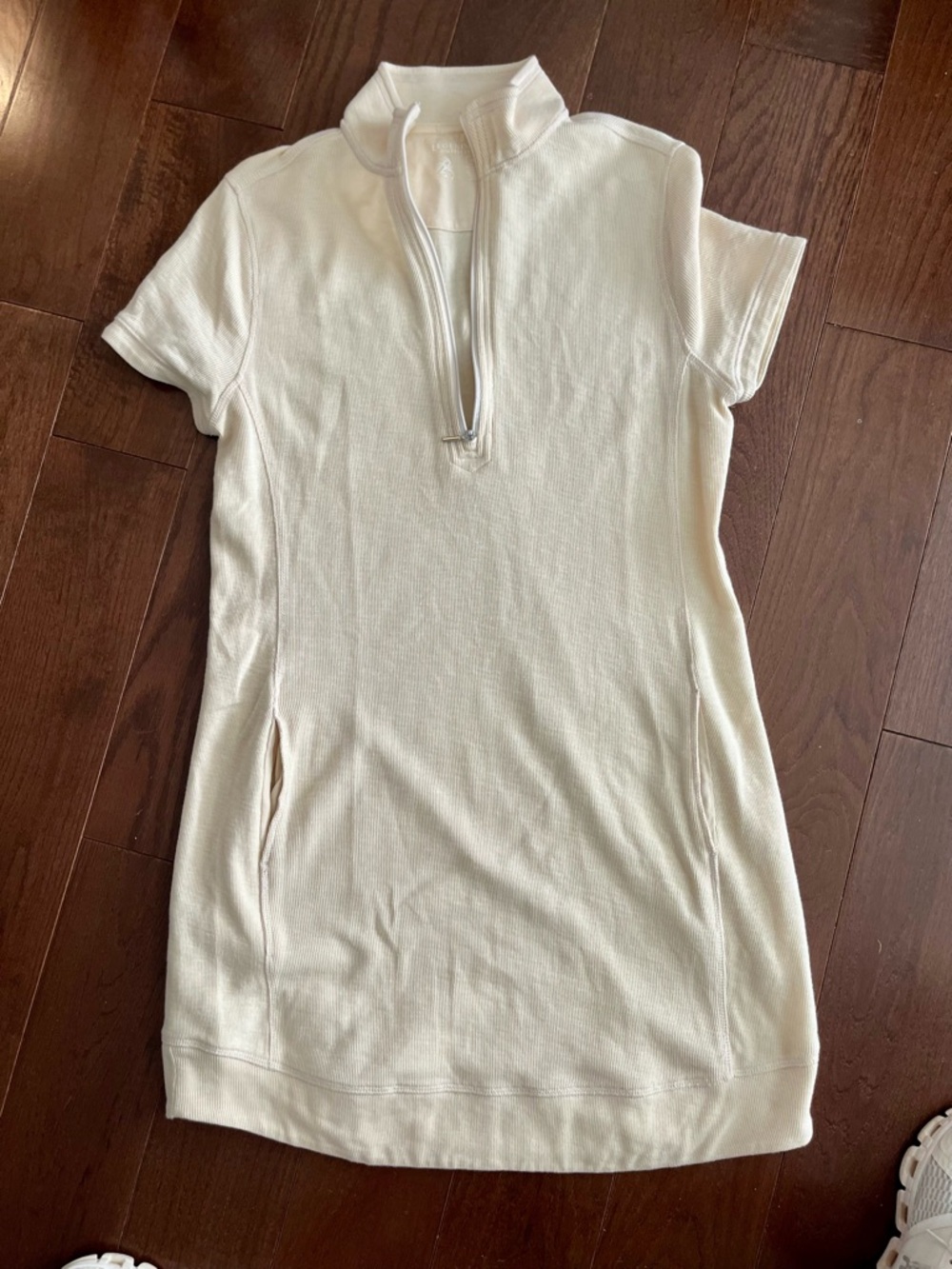 Women's Short Sleeve Quarter-Zip Knit Dress - Cream